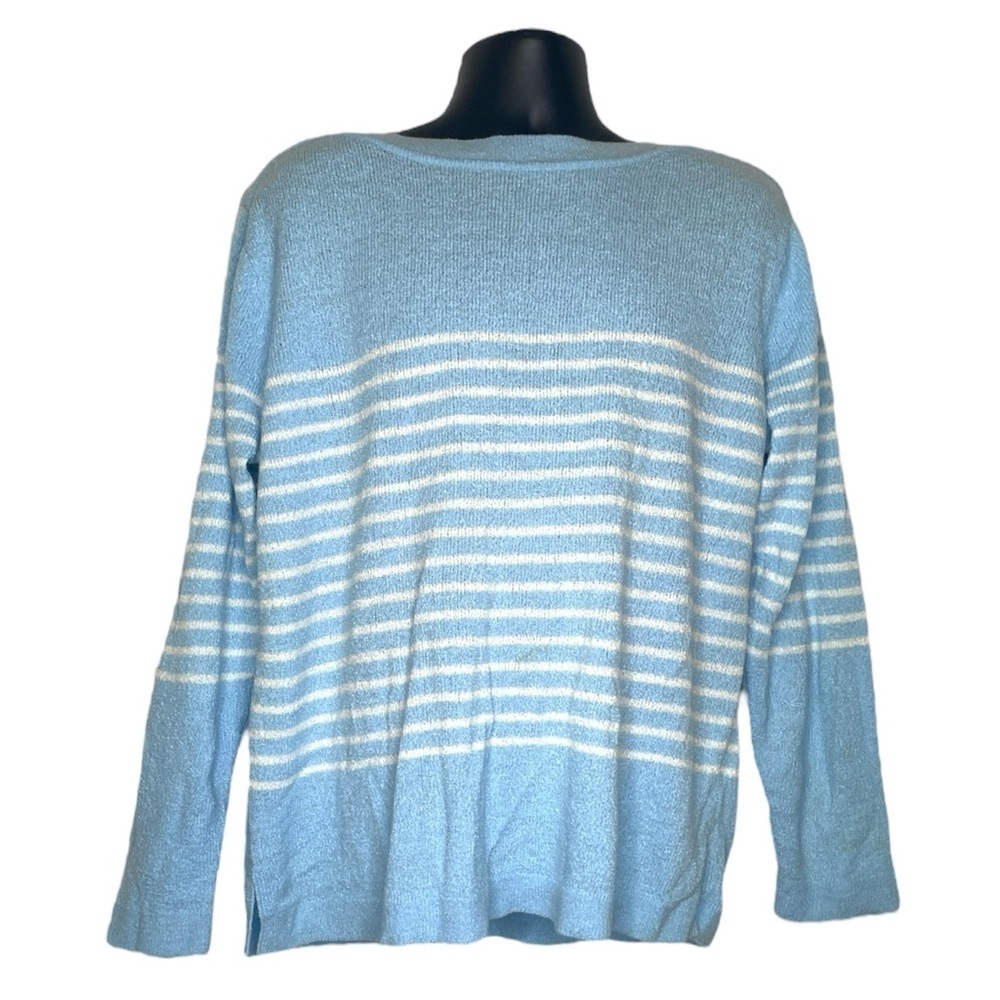 Carolyn Taylor Boatneck Striped Sweater (Size:XL, Color: Powder Blue/White)